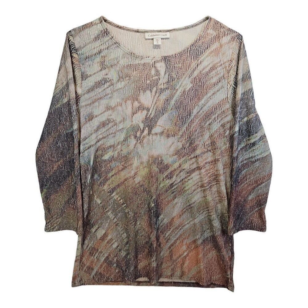 Coldwater Creek 3/4 Sleeve Crinkle Stretch Tie Dye Knit Top Size S